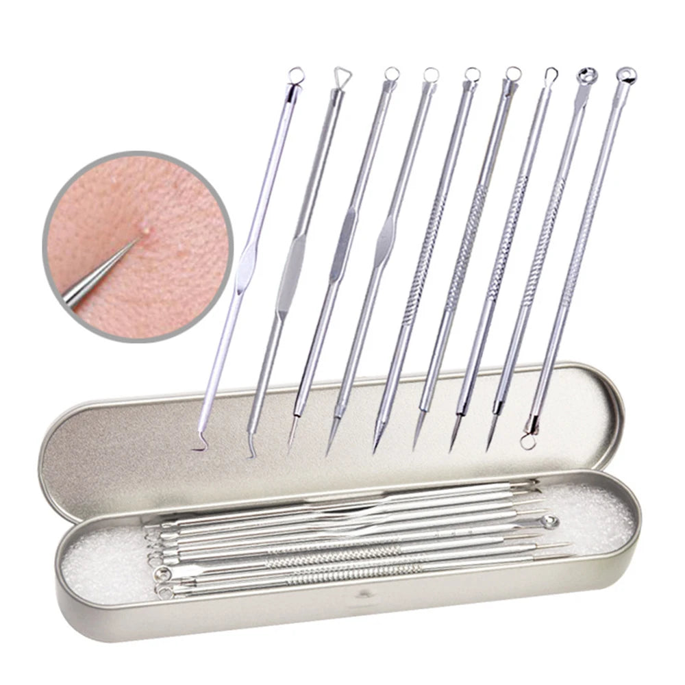 9Pcs Stainless Acne Blackhead Removal Needles Acne Remover Squeeze Deep Cleansing Facial Blackhead Eliminators Skin Beauty Tools