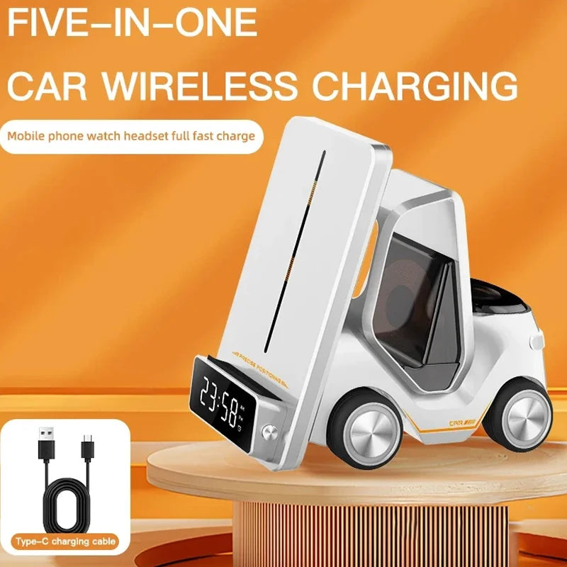 Cartoon 5-in-1 wireless fast charging with alarm clock suitable for iPhone 15 14 13 12 8 X XS XR Apple Watch 8 7 6 5 Airrods