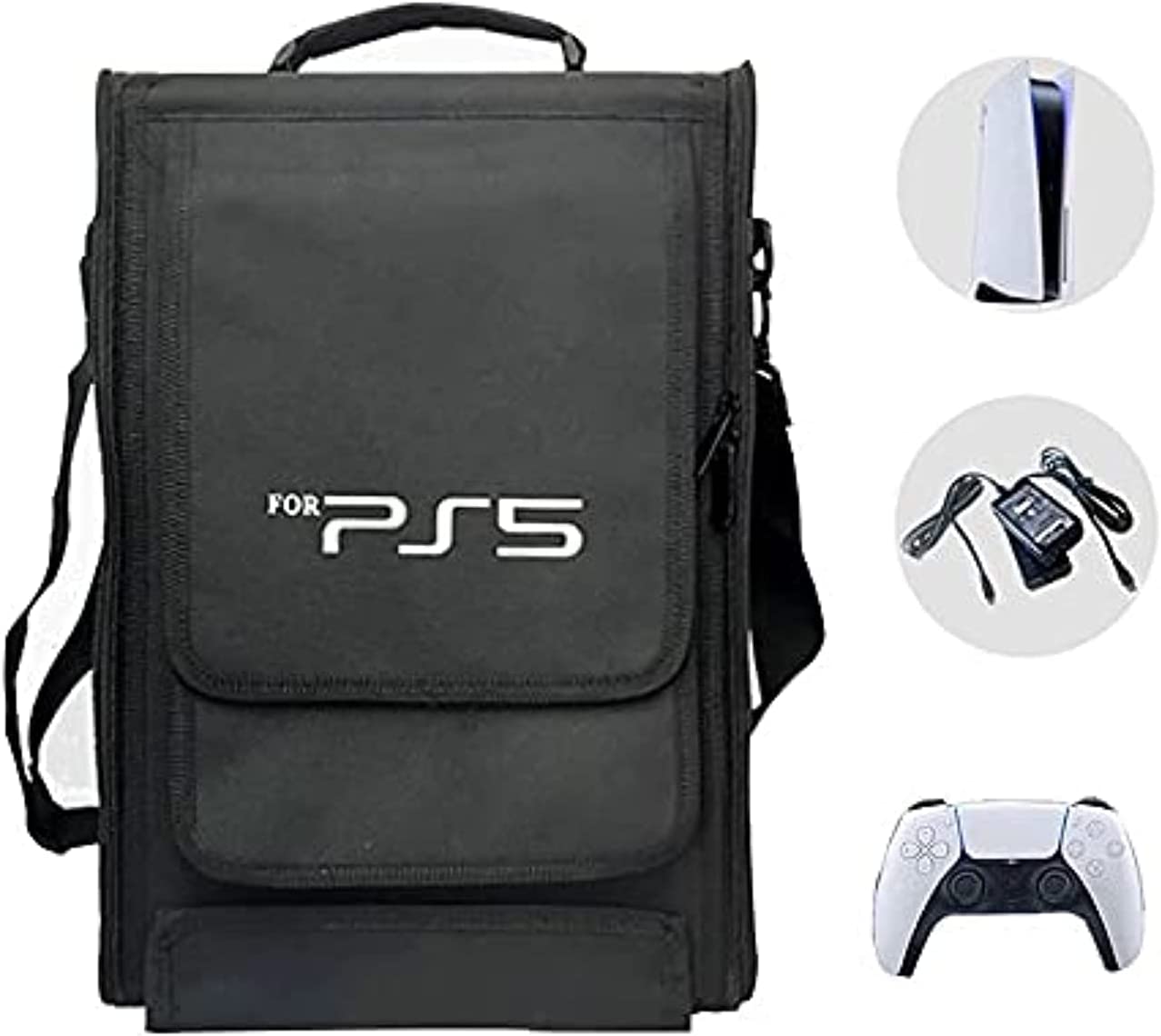 Playstation 5 Case Storage Bag, Heavy Duty Durable Nylon Carrying bag for PS5, Large Capacity PS5 Bags One Shoulder Handbag 42 x 28 x 13cm, Game Console Hard Shell Traveler Bag for Play station 5